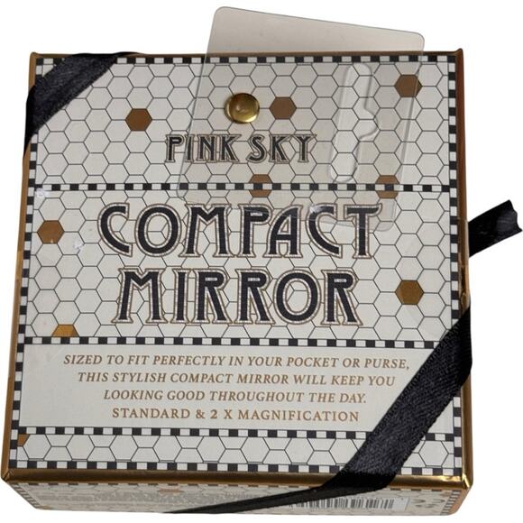 PINK SKY Tile Design Makeup Beauty Monogram C Compact Mirror Case Accessory NWT - Picture 2 of 4